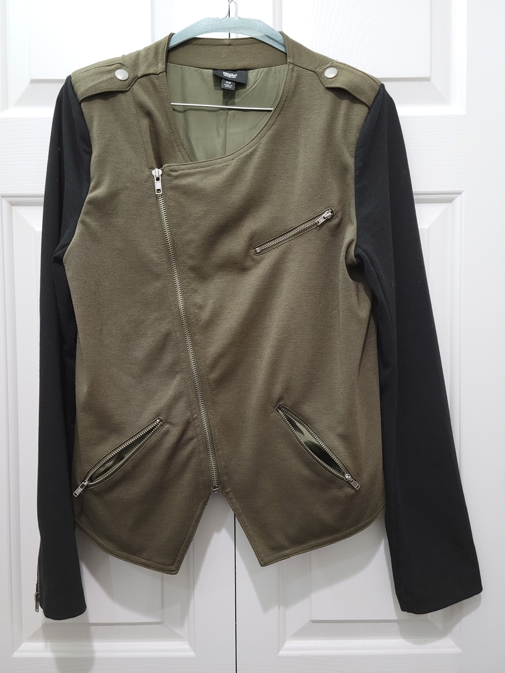 Mossimo Olive Green & Black Asymmetric Zip Utility Jacket